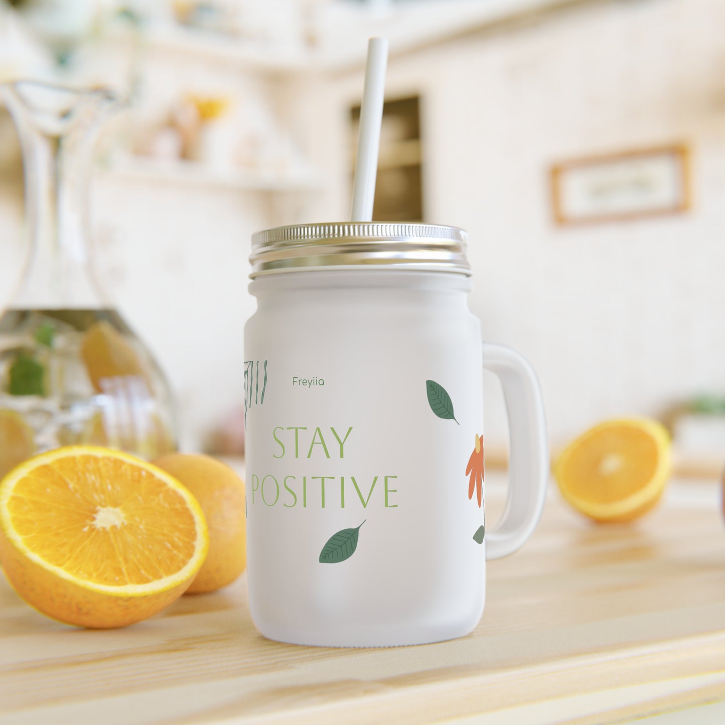 Mason Jar with 'Stay Positive' Design