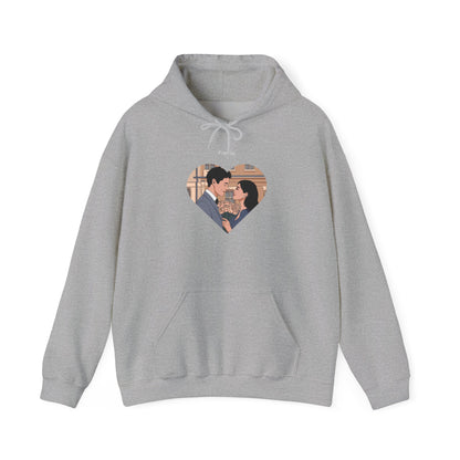 Heart Print Hooded Sweatshirt - Couple Love Design